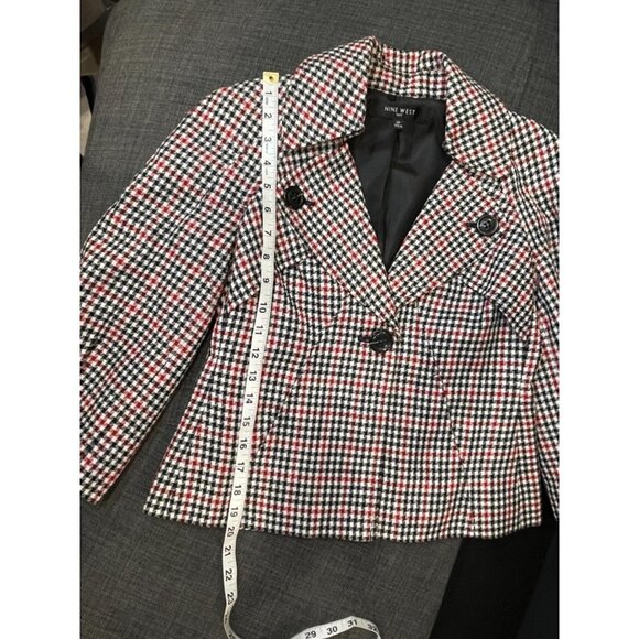 Nine West Black White Red Single Button Lined Houndstooth Jacket Sz 2P - Picture 6 of 6